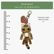 Load image into Gallery viewer, Tabby Cat Keychain with Wood Heart | Custom Engraved