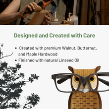 Load image into Gallery viewer, wood owl eyeglass stand gift home decor ornament