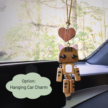 Load image into Gallery viewer, Tabby Cat Keychain with Wood Heart | Custom Engraved