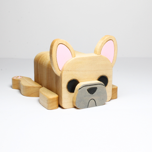 Wood frenchie dog trinket box, french bulldog jewelry box, cute office desk ornament accessory for storage and organization