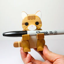 Load image into Gallery viewer, Orange Tabby Cat Pen Holder | Wood Desk Organizer
