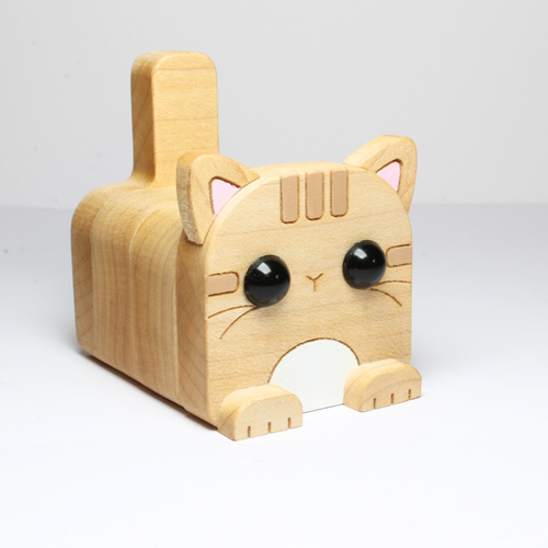 Wood cat trinket box, jewelry box, cute office desk ornament accessory for storage and organization