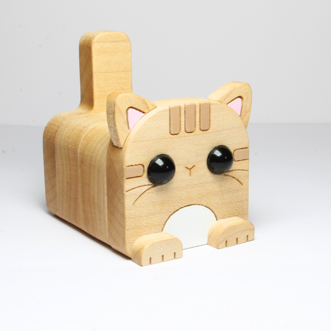 Wood cat trinket box, jewelry box, cute office desk ornament accessory for storage and organization