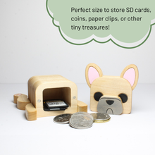 Load image into Gallery viewer, Wood frenchie dog trinket box, french bulldog jewelry box, cute office desk ornament accessory for storage and organization