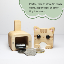 Load image into Gallery viewer, Wood cat trinket box, jewelry box, cute office desk ornament accessory for storage and organization