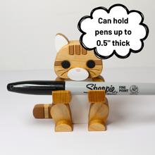 Load image into Gallery viewer, Orange Tabby Cat Pen Holder | Wood Desk Organizer