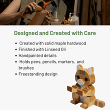 Load image into Gallery viewer, Orange Tabby Cat Pen Holder | Wood Desk Organizer