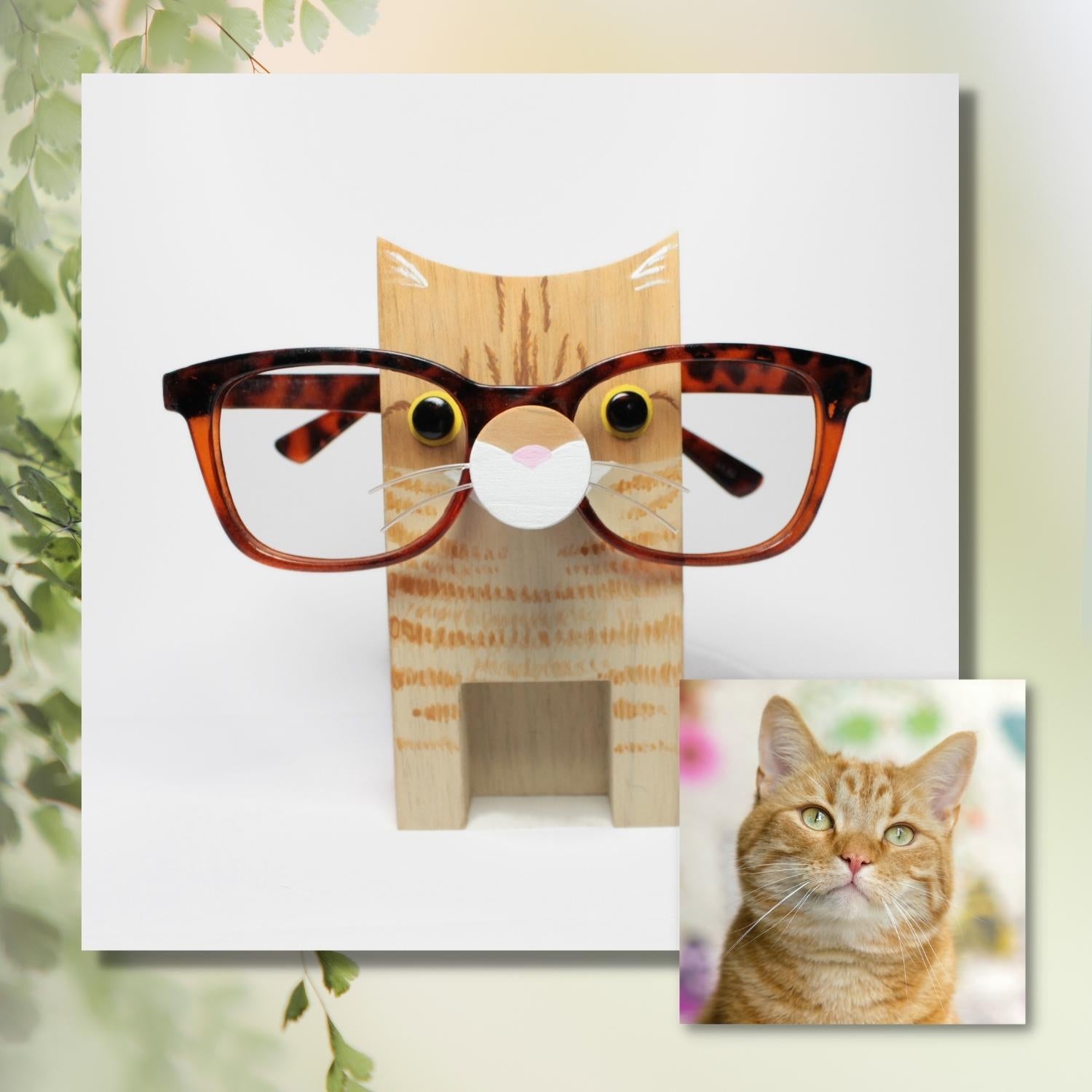 Cat Eyeglass Holder Stand - Hand Carved Wood – Matr Boomie
