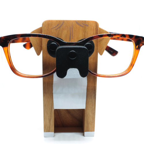 Wood dog eyeglass stand