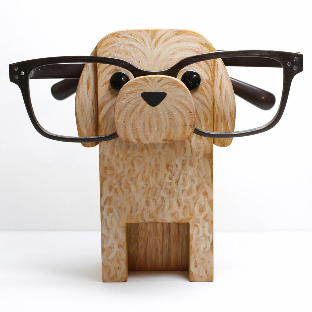 Labradoodle / Goldendoodle Dog Wearing Eyeglasses Stand / Glasses Holder