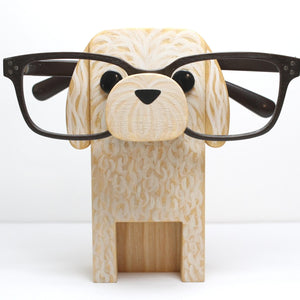 Labradoodle / Goldendoodle Dog Wearing Eyeglasses Stand / Glasses Holder