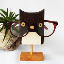 Load image into Gallery viewer, Owl  Wearing Eyeglasses Stand / Glasses Holder (Wood Base)