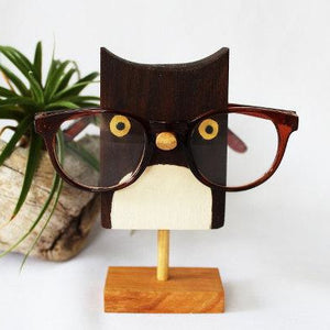 Owl  Wearing Eyeglasses Stand / Glasses Holder (Wood Base)